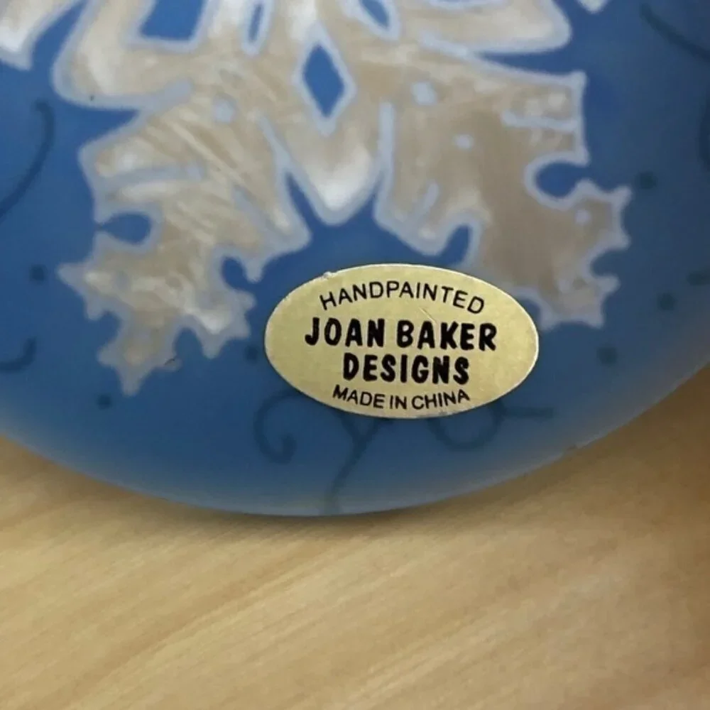 Joan Baker Design Hand Painted Blue White Silver Jeweled Ornament - 4